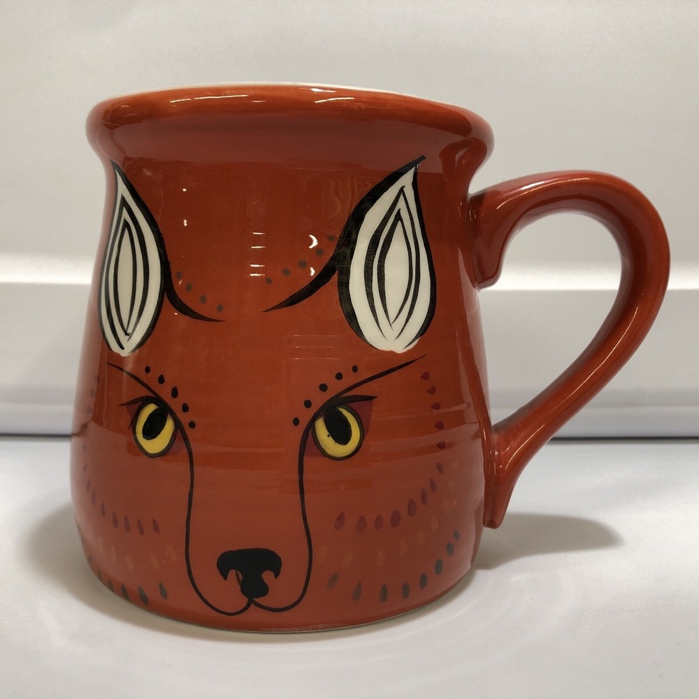 Fox Face White Ears Yellow Eyes Handled Orange Coffee Tea Large Mug Cup